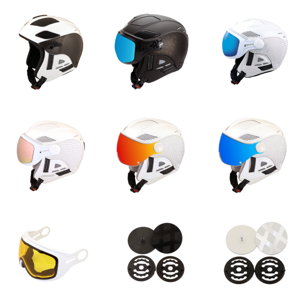 Casques ski DIEZZ personnalisables avec visières interchangeables et vis de fixations colorées