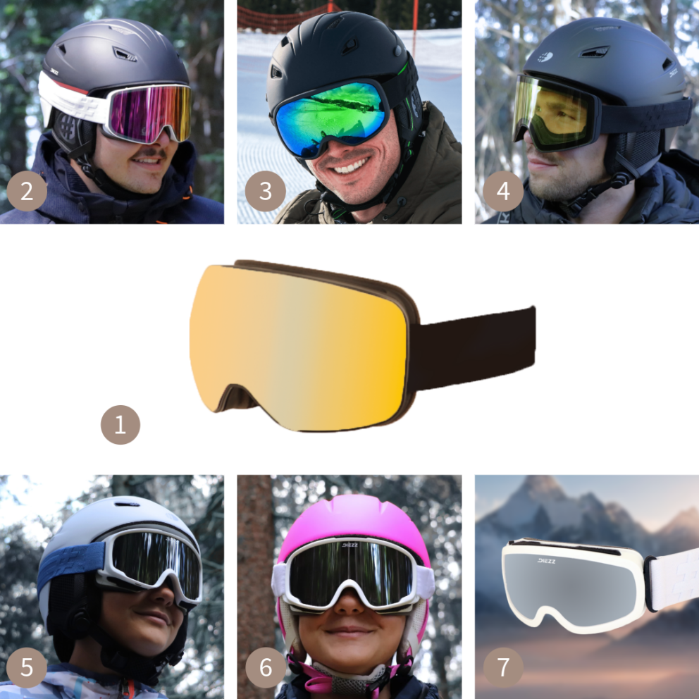 Sélection de masques de ski DIEZZ pour adultes et enfants : modèles photochromiques, polarisants et magnétiques.